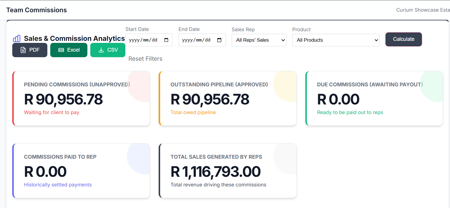 WinezFlow team commissions screen